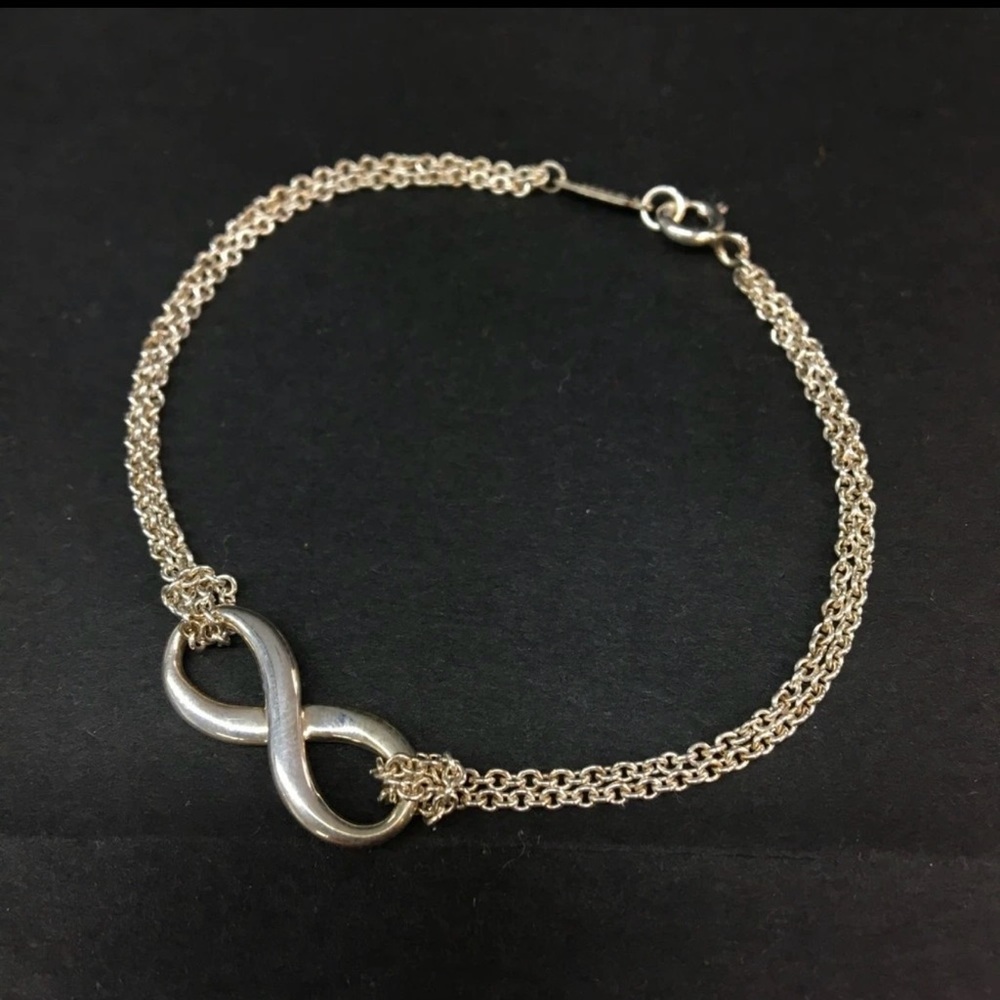 TIFFANY&CO. Silver 925 Infinity Figure Eight Double Chain Bracelet - Picture 2 of 9
